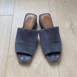 Frye Gray Leather Heeled Mules